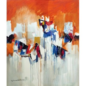 Mashkoor Raza, 30 x 36 Inch, Oil on Canvas, Abstract Painting, AC-MR-591